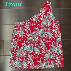 LOFT Women One Shoulder Iris Red and Teal Top (dress turned into top) Pe…